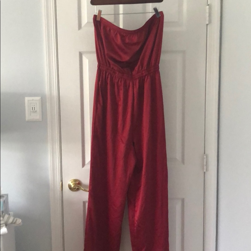 Red silk jumpsuit